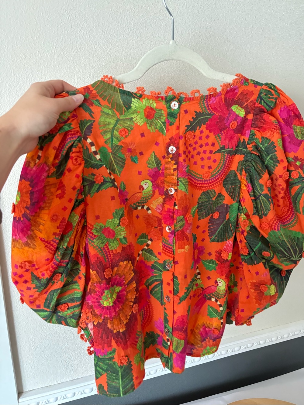 FARM RIO Cotton Blooming Garden Blouse Orange Floral Size Small - Picture 6 of 12